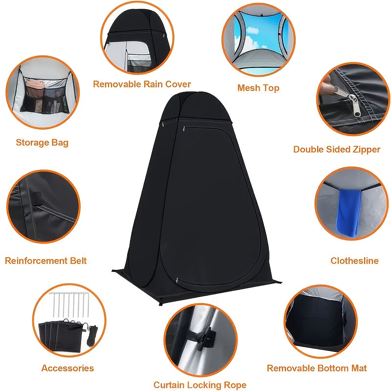 Features of the Beach pop-up shower tent.