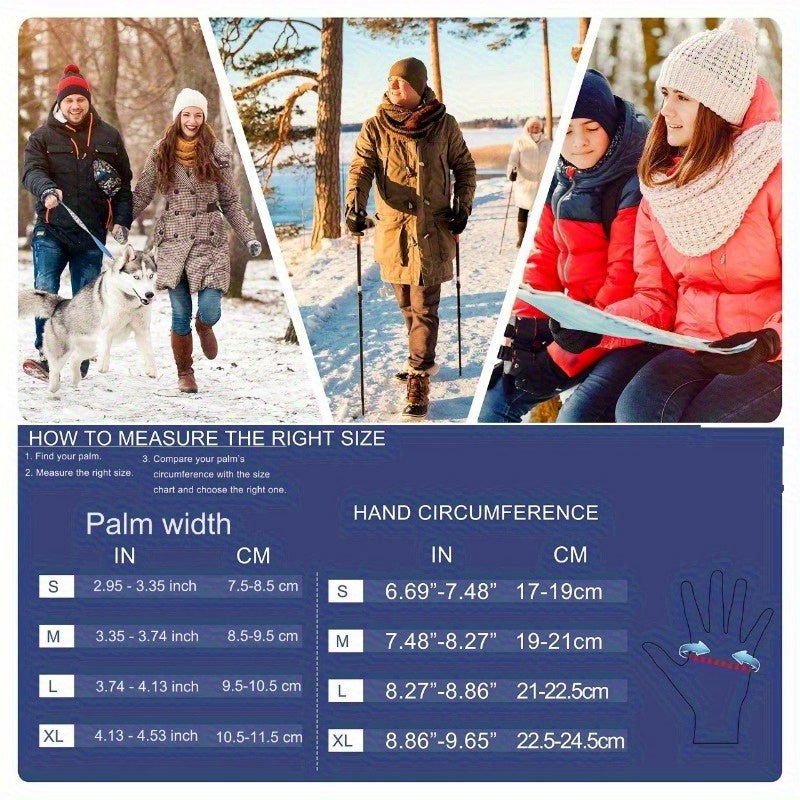 Measurement chart for gloves with winter activities background