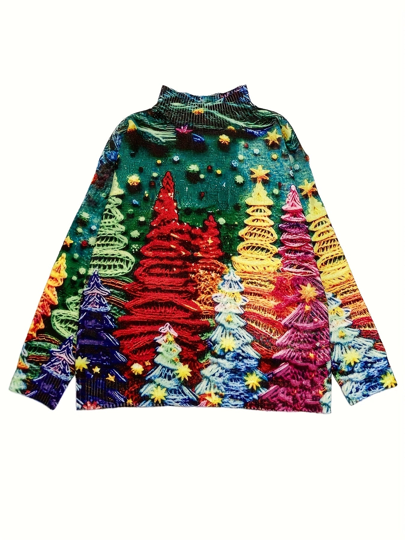Christmas Tree Tall Neck Sweater – Red & Green Holiday Edition