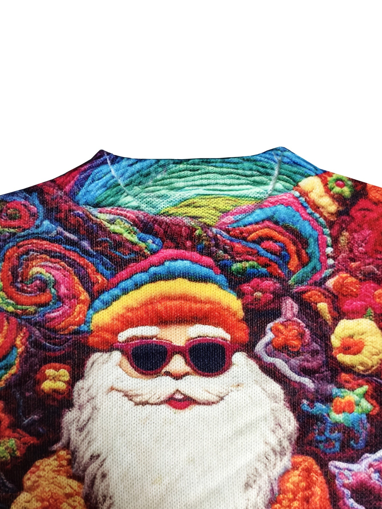 Women's Festive Christmas Sweater - 3D Thin Round Neck Top with All-Over Santa
