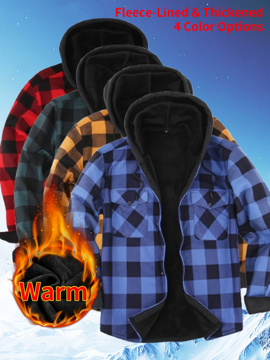 Men’s Fall/Winter Thick Flannel Plaid Shirt with Hood