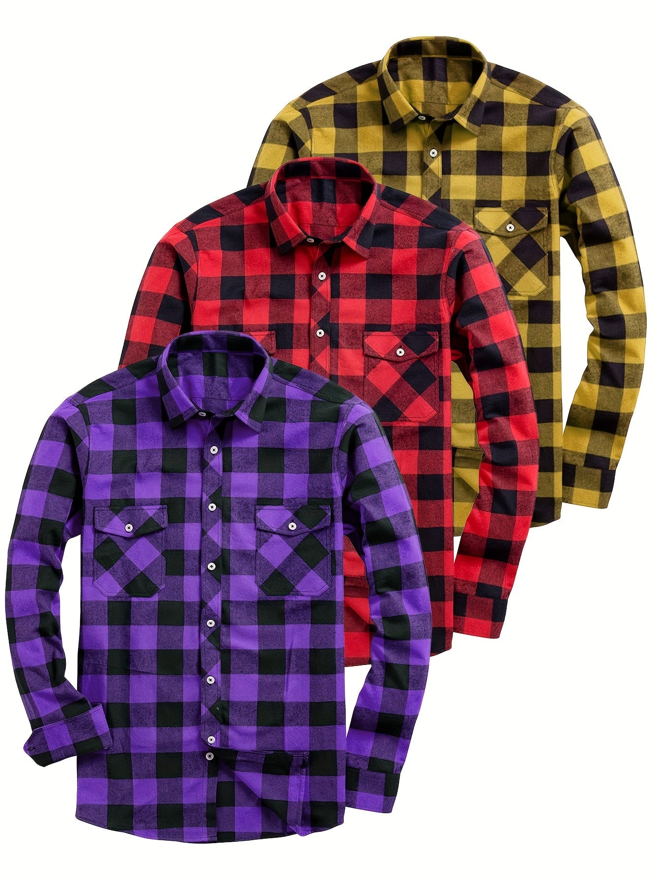 Men's and Women's Plaid Flannel Long Sleeve Shirt with Inner Lining 3 for 1 Deal