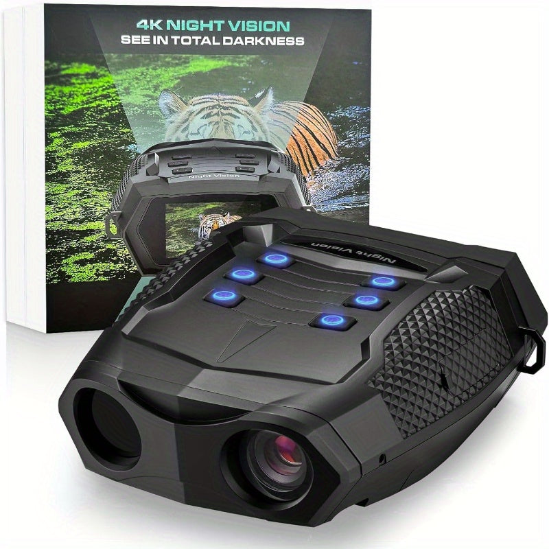 Black night vision device with blue lights on a white background