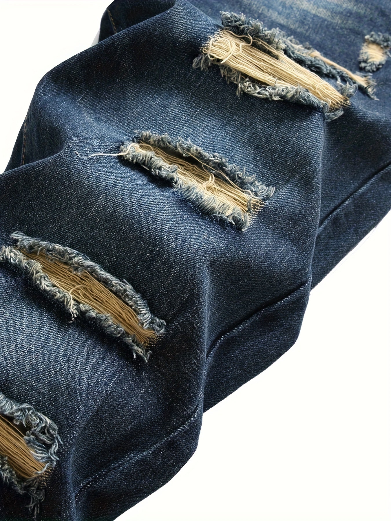 Men's Navy Blue Ripped Elasticity Skinny Wild Jeans