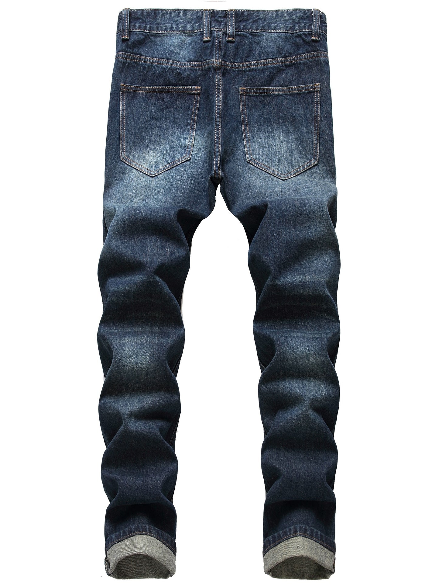 Men's Navy Blue Ripped Elasticity Skinny Wild Jeans