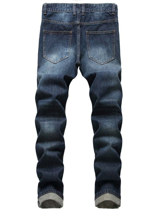 Men's Navy Blue Ripped Elasticity Skinny Wild Jeans