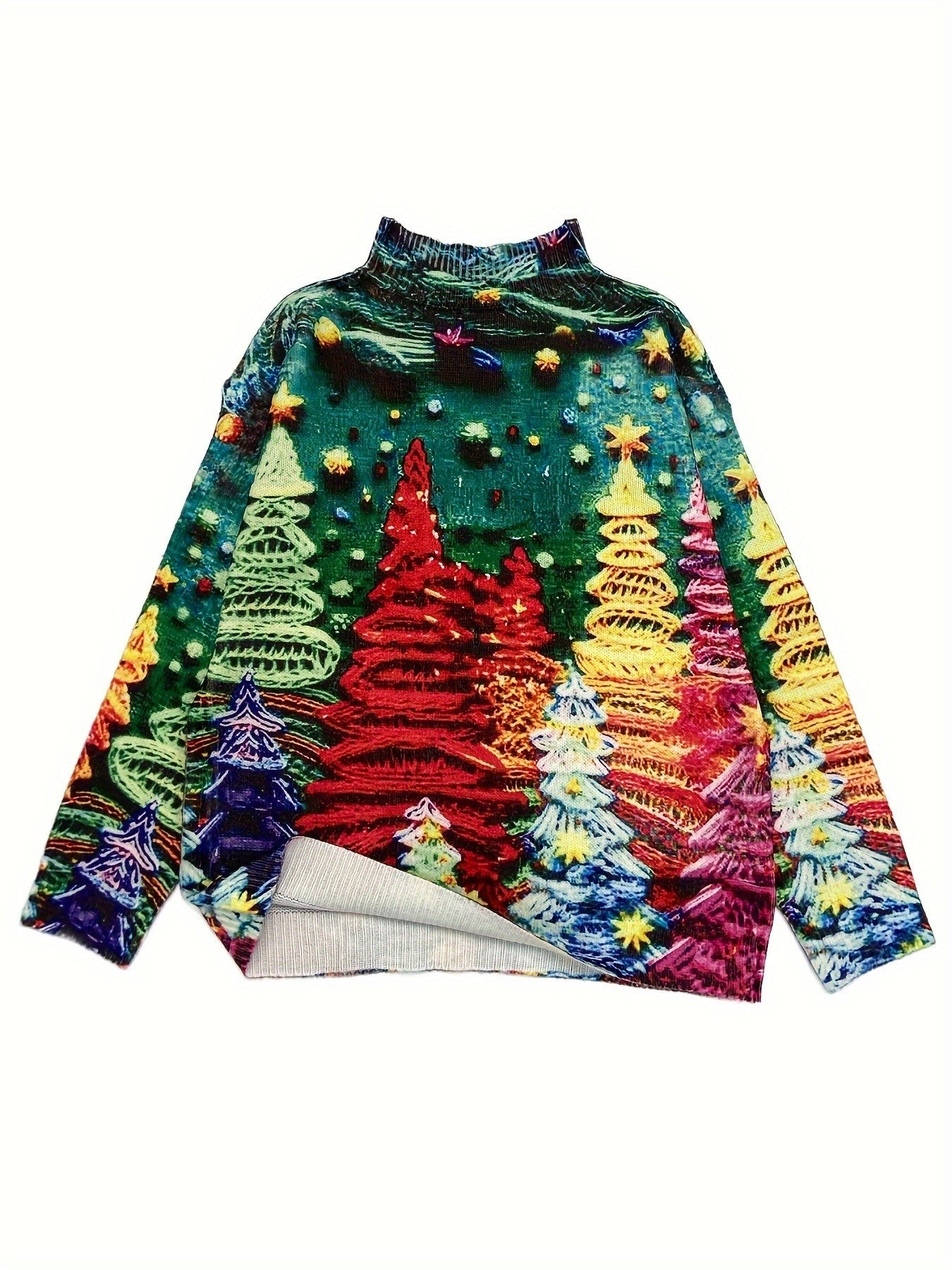 Christmas Tree Tall Neck Sweater – Red & Green Holiday Edition