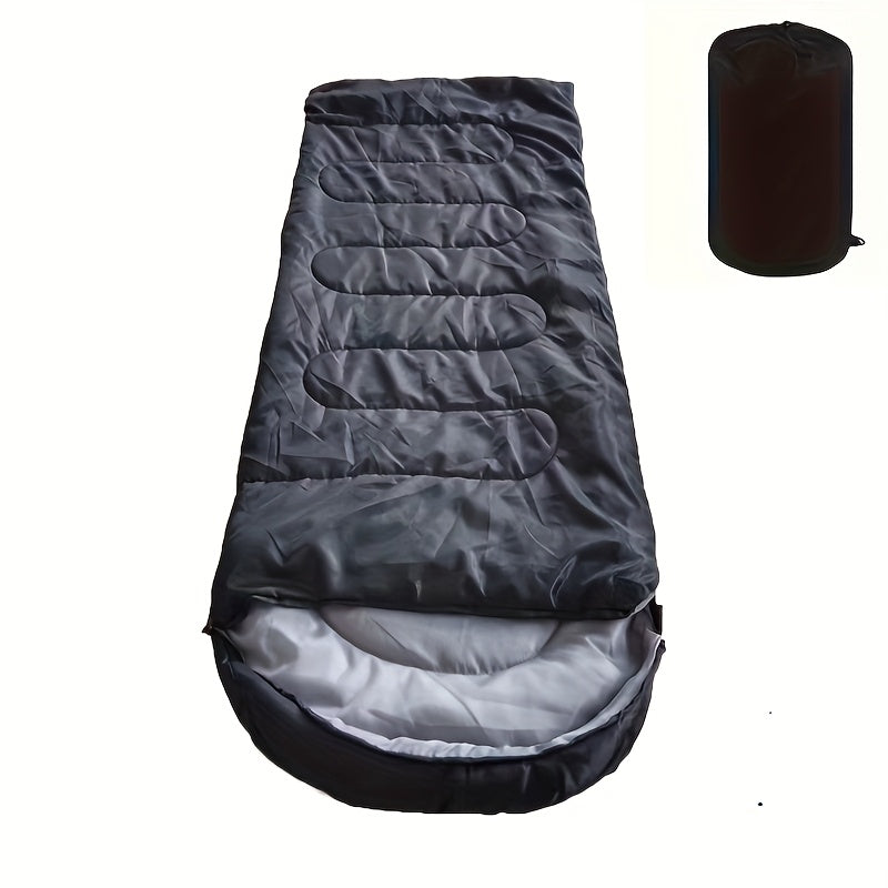 Comes with a travel bag. All black sleeping bag.