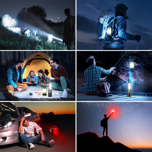 Collage of people using a portable light source in various settings