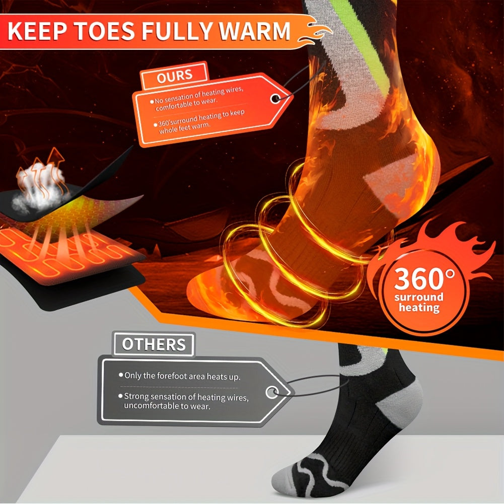 Heated socks with 360-degree heating feature, showing comparison with other heating methods.