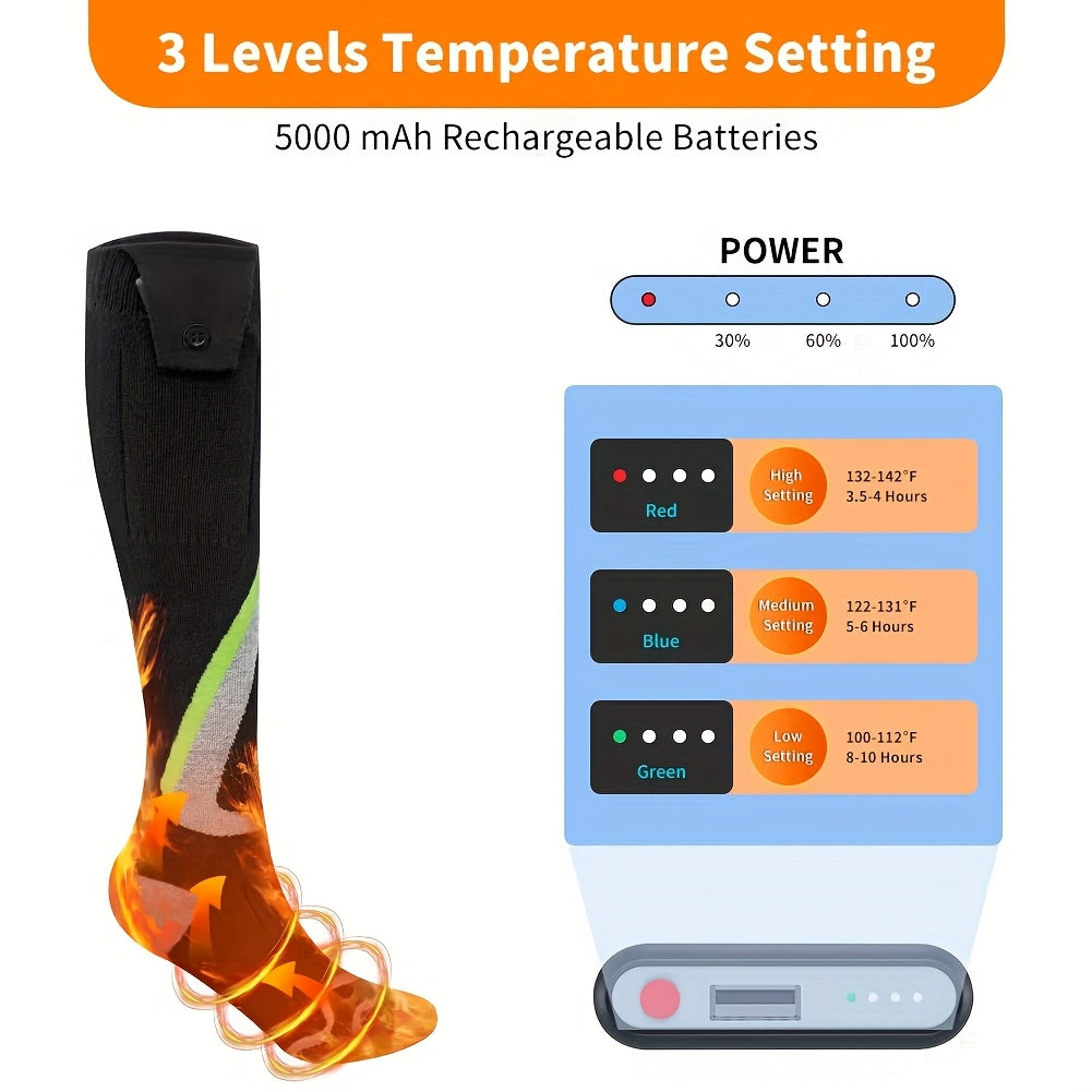 Heated boot with temperature control display and battery information on a white background