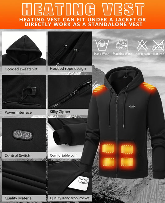 Heating vest with visible heating elements and features on a gray background