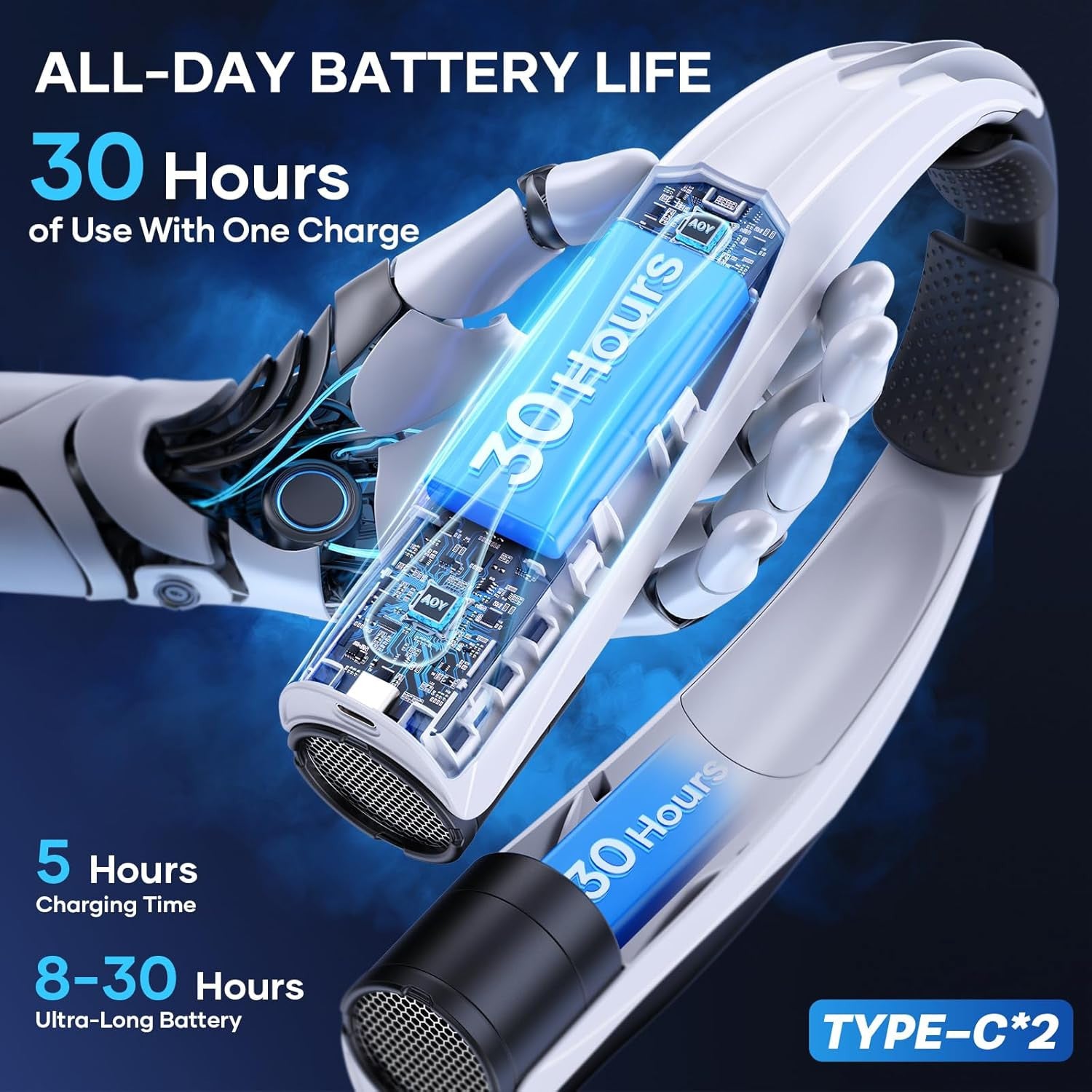 Enjoy long lasting cool air with up to 30hrs of battery power. Easily rechargeable.