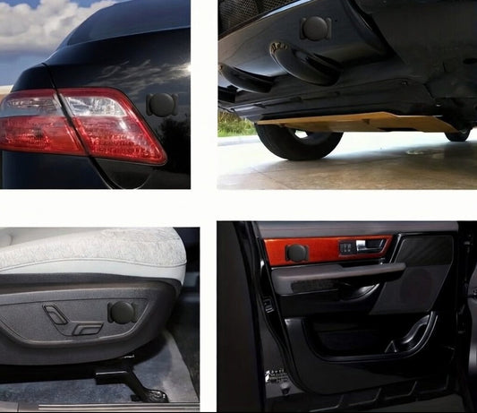 Collage of car parts including a tail light, bumper, and interior door handle.